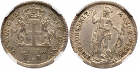 Italian States: Genoa. Lira, 1794. KM-211a. Crowned and supported arms. Reverse ; John the Baptist standing holding staff with banner. NGC graded MS-6...