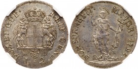 Italian States: Genoa. 2 Lira, 1795. KM-244. Crowned and supported arms. Reverse ; John the Baptist standing holding staff with banner. Lightly toned ...