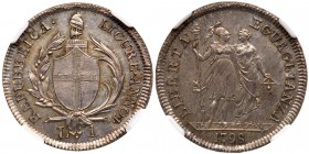 Italian States: Genoa (As the Ligurian Republic). Lira, 1798/1. KM-263; Pagani-18 (Rarity 2). Short lived republic created by Napoleon (1798-1805). Fa...
