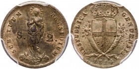 Italian States: Genoa. 2 Soldi, 1814. KM-282.1; Pagani-33a. "PRESIDIUM". PCGS graded MS-64. Estimate Value $150 - 175