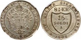 Italian States: Gorizia. 15 Soldi (8 &frac12; Kreuzer), 1802-A. KM-48. Billon. Francesco II. Eagle. Reverse ; Shield and value. NGC graded MS-62. Esti...