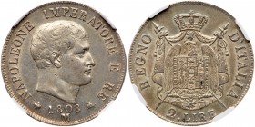 Italian States: Kingdom of Italy. 2 Lire, 1808-M. KM-C9.1; Pagani-33a (Rarity 2). Raised letters on edge. Napoleon I. Bust right. Reverse ; Crowned an...