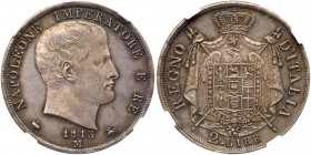 Italian States: Kingdom of Italy. 2 Lire, 1813-M. KM-C9.1; Pagani-39. 0 over 1 in date, not on holder. Napoleon I. Bust right. Reverse ; Crowned and m...