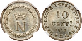 Italian States: Kingdom of Italy. 10 Centesimi, 1813-M. KM-C4; Pagani-71. Silver. Napoleon I. Crowned letter "N" within wreath. Reverse ; Value and da...