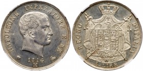 Italian States: Kingdom of Italy. 5 Lire, 1814-M. Dav-202; KM-10.4; Pagani-32. Napoleon, head right. Reverse ; Crowned and mantled arms. Brilliant min...
