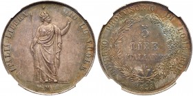Italian States: Lombardy. 5 Lire, 1848-M. Dav-206; KM-C22.1; Pagani-213. Provisional Government. Short stems. Standing female figure. Reverse; Value i...