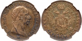 Italian States: Lombardy-Venetia. Lira, 1823-M. KM-C6.2; Pagani-142. Francis I of Austria. Laureate head right. Reverse ; Crown above double headed ea...