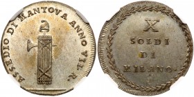 Italian States: Mantua. X (10) Soldi, VII (1799). KM-539; Pagani-257 (R). Fasces with Liberty Cap. Siege issue. Choice mint state example. NGC graded ...