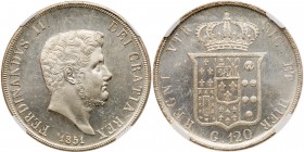Italian States: Naples. 120 Grana, 1851. Dav-174; KM-346. Ferdinando II. Young head right. Reverse ; Crowned arms. Brilliant mint luster. NGC graded M...