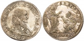 Italian States: Papal/Roman States. Scudo, Anno II. Dav-4064; Berman-1814. Innocent X, 1644-1655. Bust right. Reverse ; Christ blessing a kneeling St....