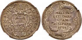 Italian States: Papal/Roman States. Testone, 1684. Berman-2102; Munt-69. Anno VIII. Innocent XI. Sharply struck with gorgeous olive-green toning. NGC ...