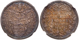 Italian States: Papal/Roman States. Testone, 1685. Berman-2104; Munt-91 (Very Rare). Anno IX. Innocent XI. Well struck with old cabinet toning. NGC gr...