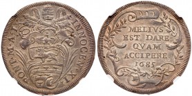 Italian States: Papal/Roman States. Testone, 1685. KM-470; Berman-2104; Munt-90. Anno IX. Innocent XI. Well struck with old cabinet toning. NGC graded...