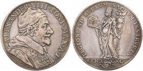 Italian States: Papal/Roman States. Scudo, 1690. Dav-4100; Berman-2173. Alexander VIII, 1689-1691. Bust right. Reverse ; Figure of the Church standing...