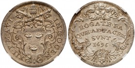 Italian States: Papal/Roman States. Testone, 1696. KM-594; Berman-2250. Anno VI. Innocent XII. Sharply struck with light gray toning. NGC graded MS-63...