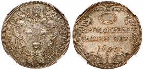 Italian States: Papal/Roman States. Testone, 1699. Berman-2248; Munt-44 (Rare). Anno IX. Innocent XII. Pristine with lovely golden and olive-green ton...