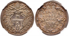 Italian States: Papal/Roman States. Giulio, 1702. KM-661; Berman-2421. Anno II. Clement XI. Light golden tone, sparkling gem. NGC graded MS-66. Estima...