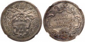 Italian States: Papal/Roman States. Testone, 1707. Berman-2403; Munt-76. Anno VII. Clement XI. Sharply struck pristine example. Rare. NGC graded MS-65...