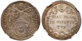 Italian States: Papal/Roman States. Half Piastra (1708). KM-709; Berman-2389. Anno VIII. Clement XI. Lovely toned original mint state example. Rare th...