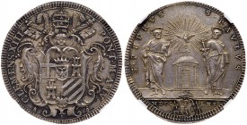 Italian States: Papal/Roman States. Testone, 1761. KM-1001; Berman-2896; Munt-12. Anno IV. Clement XIII. Peter and Paul standing with dove above templ...