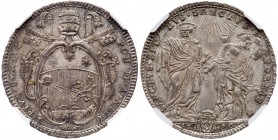 Italian States: Papal/Roman States. Testone, 1790. KM-1048; Berman-2962; Munt-31. Anno XII. Pius VI. Peter and Paul standing. Gem mint state example w...