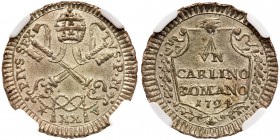Italian States: Papal/Roman States. Carlino, 1794. KM-1212.1; Berman-2982. Anno XX. Pius VI. Tiara over crossed keys. NGC graded MS-65. Estimate Value...