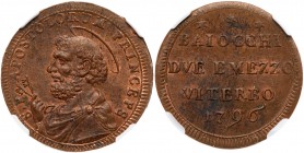 Italian States: Papal/Roman States. 2&frac12; Baiocchi, 1796 (Viterbo). KM-2; Berman-3153. Pius VI. Large bust of St. Peter left. Traces of mint red r...