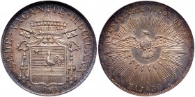 Italian States: Papal/Roman States. 30 Baiocchi, 1830-R. KM-1101; Pagani-153 (R). Sede Vacante. Choice mint state example with lovely toning. NGC grad...