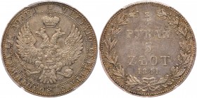 Poland. 5 Zlotych-3/4 Rouble, 1841-MW. Dav-283; KM-C133. Nicholas I of Russia. PCGS graded AU-50. Estimate Value $250 - 300