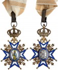 Serbia. Order of Saint Sava Grand officer's Set. 80 mm and 52 mm in silver gilt, and multi color enamel, very nice condition with original ribbon. Est...