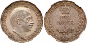 Somalia-Italian Colony. Rupia, 1914-R. KM-6; Pagani-961. Vittorio Emanuele III. Bust right. Toned. NGC graded MS-61. Estimate Value $600 - 700