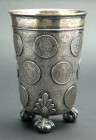 19th Century, Large Footed German Silver Beaker with 18 Talers ca. 1850-1870. Exceptional 18th Century, claw-and-ball footed, silver beaker. (called M...