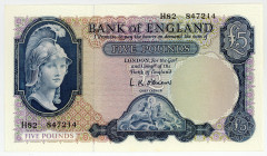 GROSSBRITANNIEN, Bank of England, 5 Pounds ND (1957-67). Signatur L.K. O'Brien.
I
Pick 371a