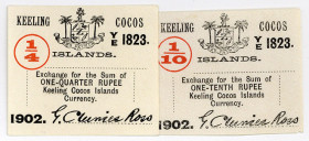 KEELING COCOS ISLANDS, 1/10, 1/4 Rupees 1902. Erhaltung je I.
2 Stk.
Pick S123-S124