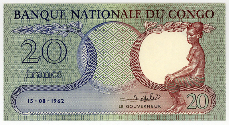 KONGO / CONGO DEM.REPUBLIK, Banque Nationale du Congo, 20 Francs 15.08.1962.
I...