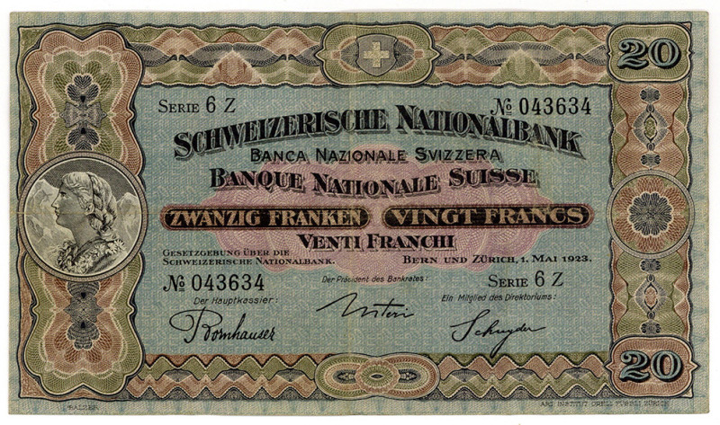 SCHWEIZ, Schweizerische Nationalbank, 20 Franken 01.05.1923.
III
Pick 33a