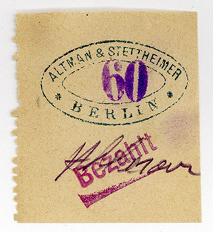 BERLIN, BRANDENBURG, Berlin, Alman & Stettheimer, 60 Pfennig o.D. "Bezahlt" als ...