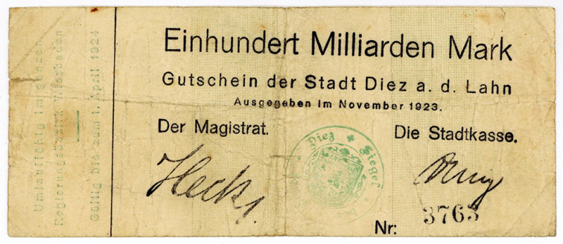 HESSEN, Diez, 100 Milliarden Mark Nov.1923.
III-