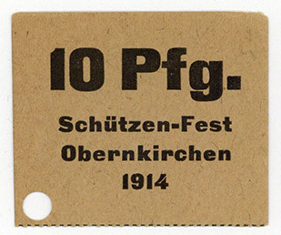 HESSEN, Obernkirchen, Schützenfest. 10 Pfennig 1914. Nicht bei Dießner.
gelocht...