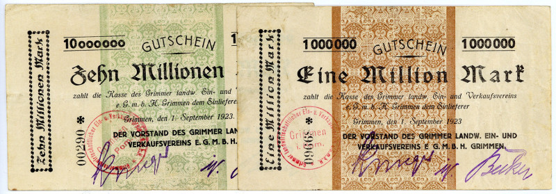 MECKLENBURG-VORPOMMERN, Grimmen, Verkaufsverein. 1, 10 Millionen Mark 1.9.1923....