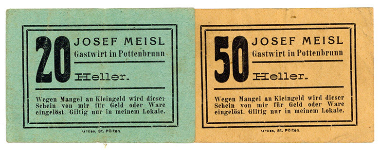 ÖSTERREICH, Pottenbrunn, Josef Meisl. 20, 50 Heller o.D..
II
Ko.765