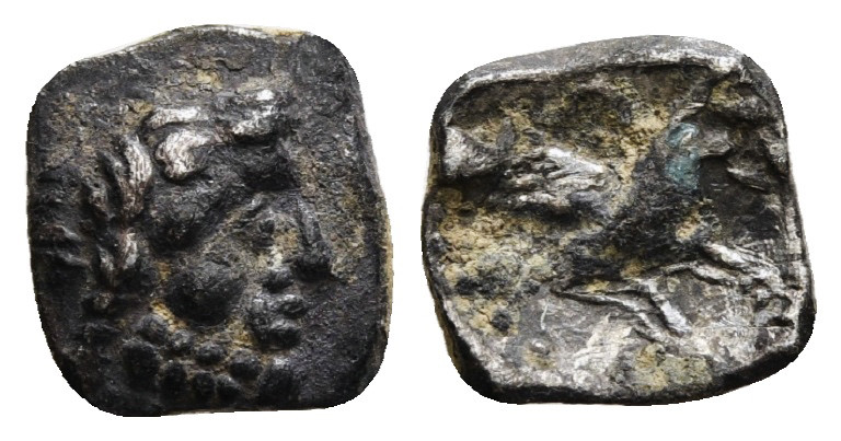 LYCAONIA. Laranda. Obol (Circa 324/3 BC).
Obv: Head of Herakles right.
Rev: Fore...