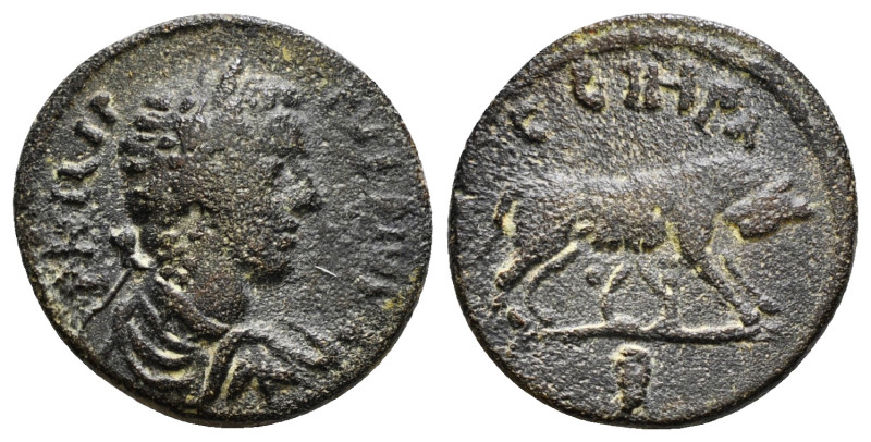MYSIA, Parium. Philip II. AD 247-249. Æ PHIL[...], laureate, draped, and cuirass...