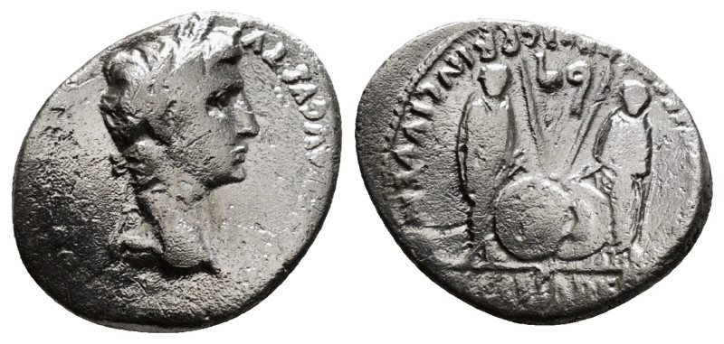 AUGUSTUS (27 BC-14 AD). Denarius. Lugdunum.
Obv: CAESAR AVGVSTVS DIVI F PATER PA...