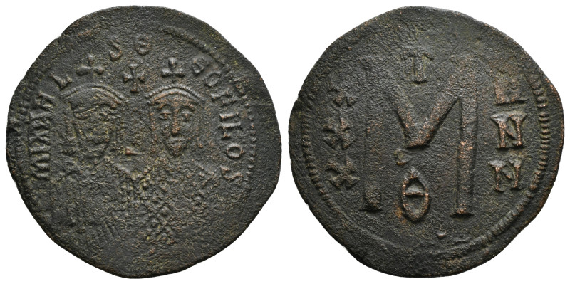 MICHAEL II THE AMORIAN with THEOPHILUS (820-829). Follis. Constantinople.
Obv: M...