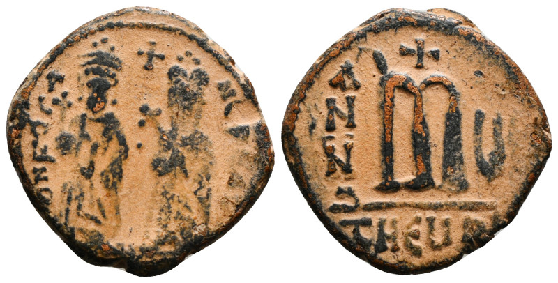 PHOCAS with LEONTIA (602-610). Follis. Theoupolis (Antioch). Dated RY 2 (603/4)....