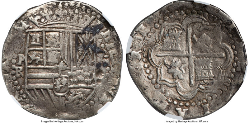 Philip II Cob 8 Reales ND (1589-1591) P-RL XF40 NGC, Potosi mint, KM-MB5.1, Cal-...