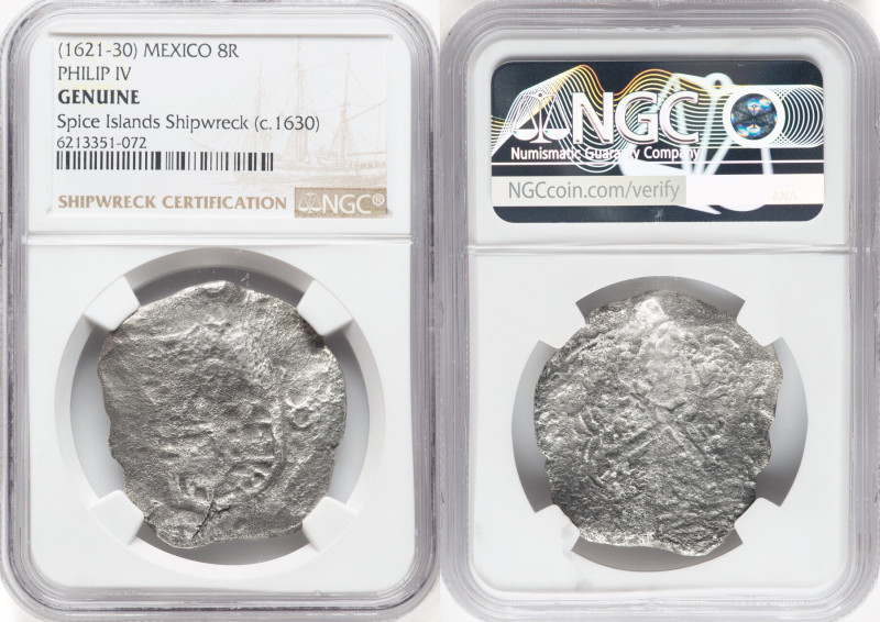 Philip IV "Spice Islands Wreck" Cob 8 Reales ND (1622-1630) Mo-D Genuine NGC, Me...