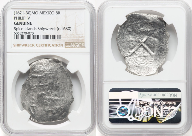 Philip IV "Spice Islands Wreck" Cob 8 Reales ND (1622-1630) Mo-D Genuine NGC, Me...