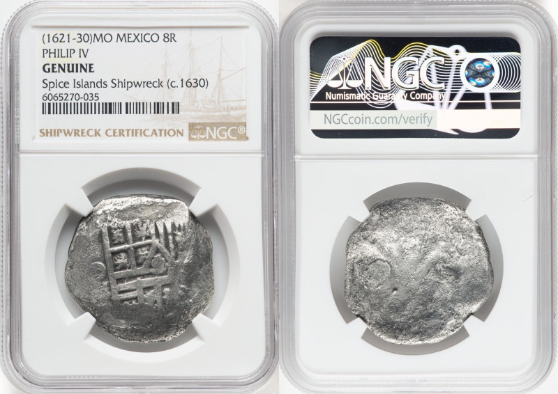 Philip IV "Spice Islands Wreck" Cob 8 Reales ND (1622-1630) Mo-D Genuine NGC, Me...